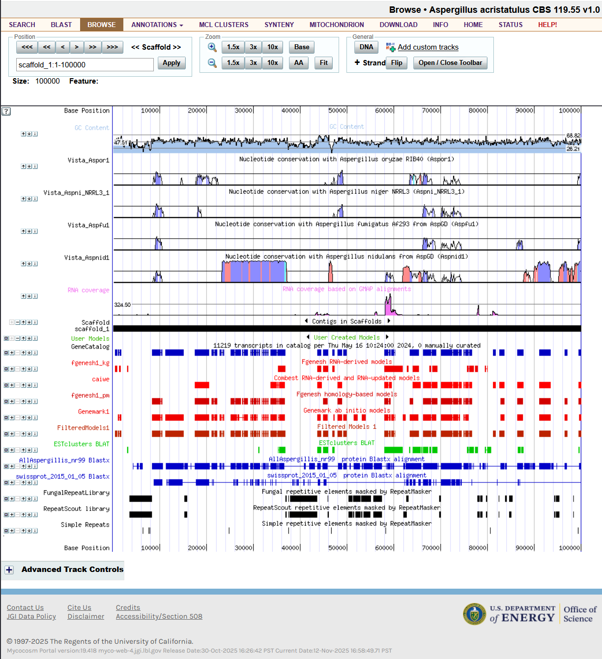 Click to enlarge Genome Portal browser